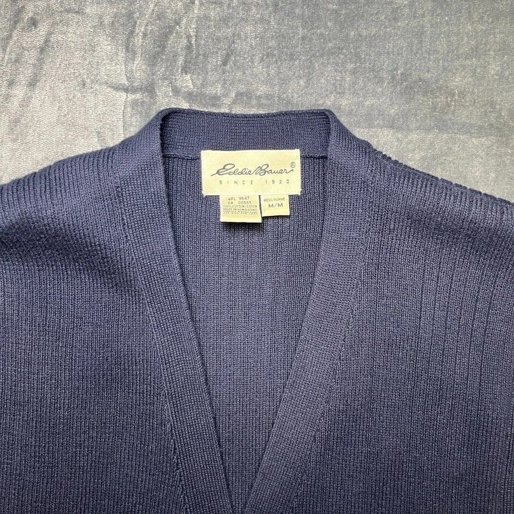 Vintage Eddie Bauer Sweater Vest Men's Medium Navy Blue Button Up Grandpa Preppy